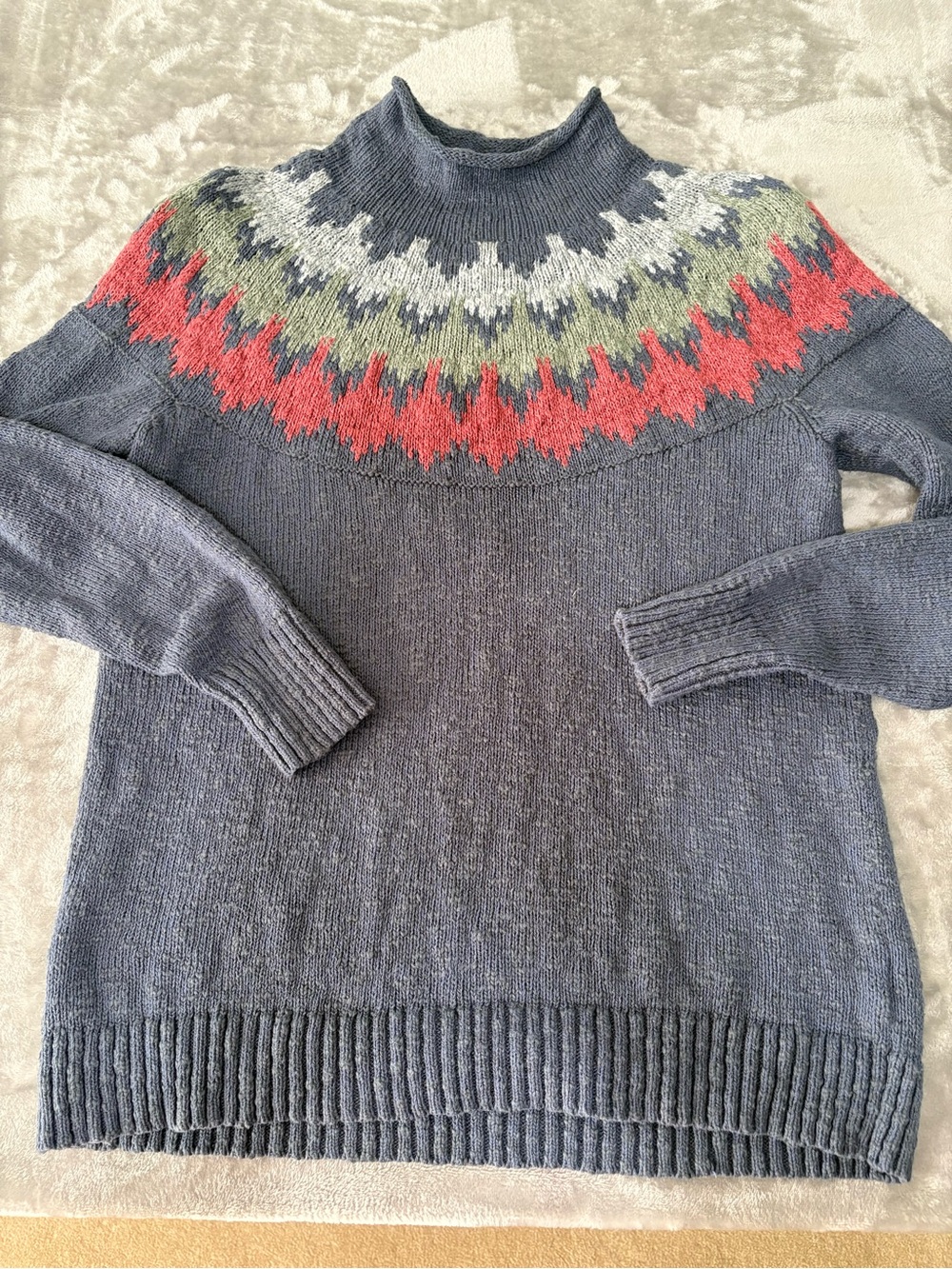 LL Bean Women’s 100% Cotton Fair Isle Roll Neck Sweater Size Large